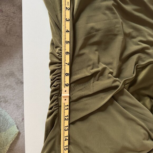 Tommy Hilfiger Olive Green Knee-length V Neck Dress with Sleeves, Size 14 - Picture 4 of 7